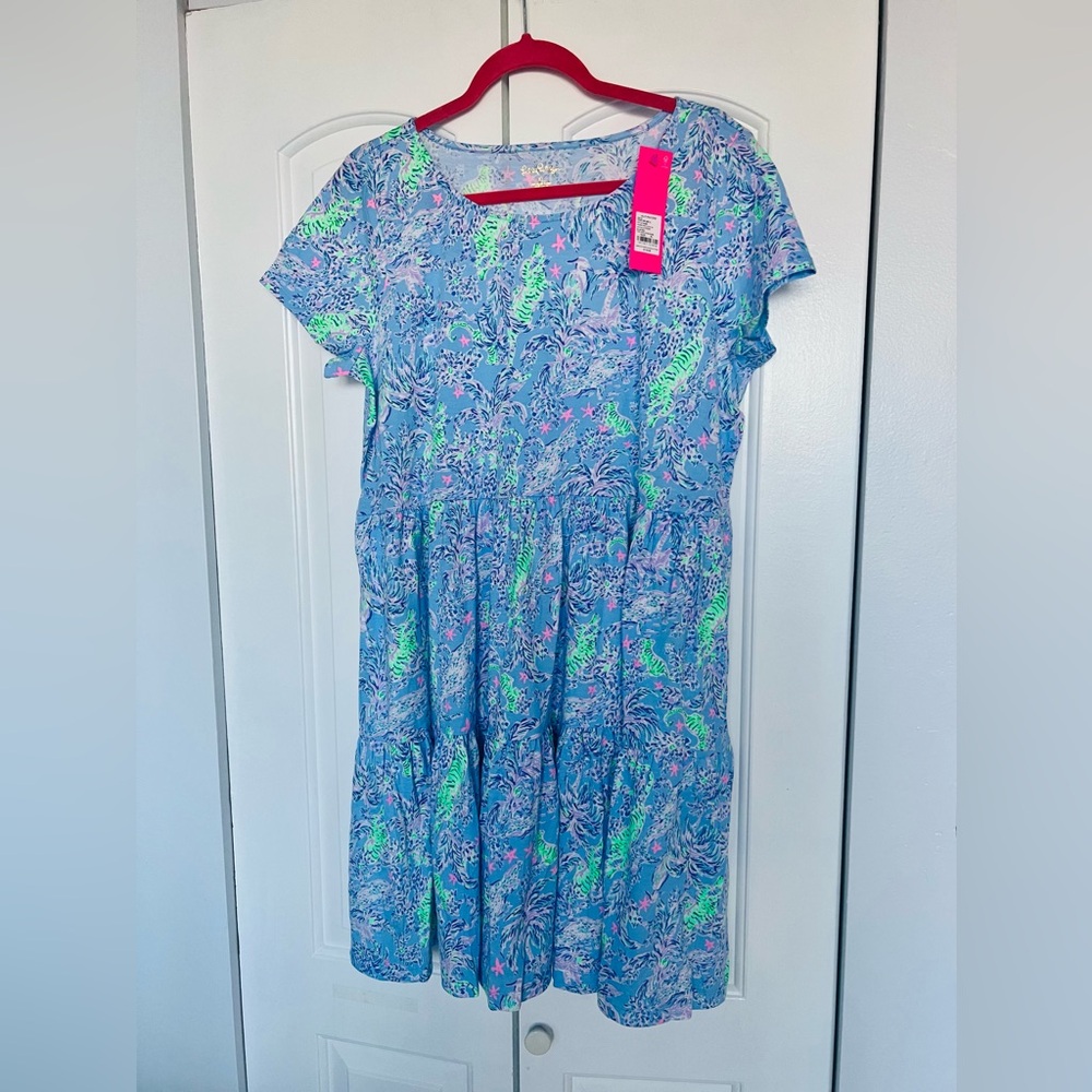Lilly Pulitzer Geanna Short Sleeve Dress Blue Peri The Turtle Package Si…
